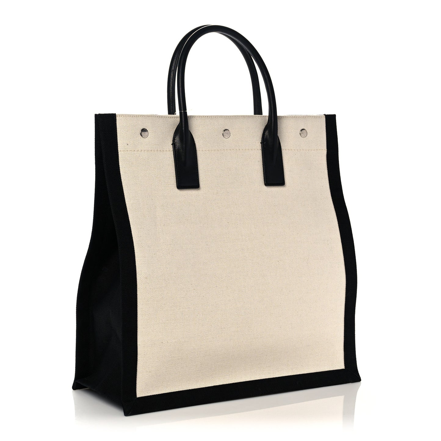 Linen Calfskin Rive Gauche North South Tote White Black