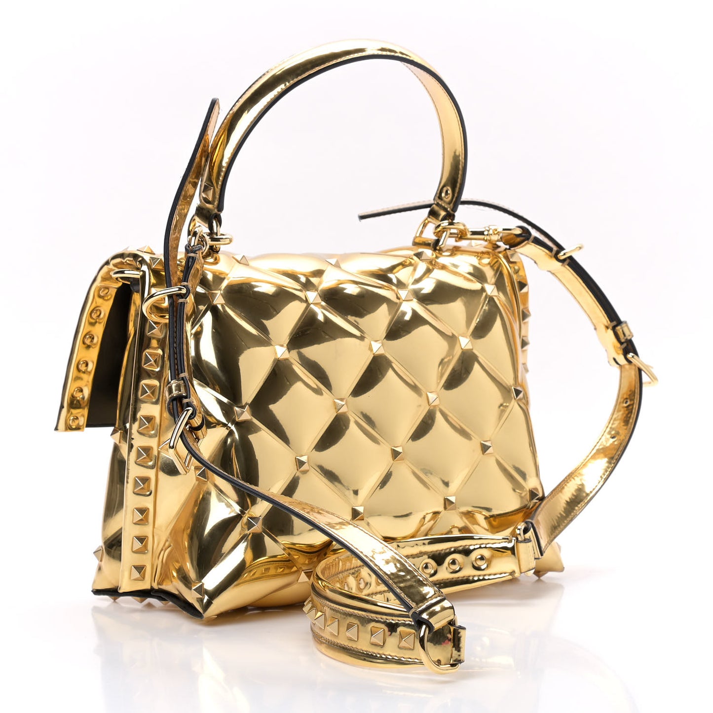 Metallic PVC Candystud Top Handle Bag Gold