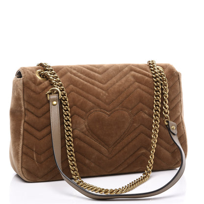 Gucci Velvet Matelasse Medium GG Marmont Shoulder Bag Taupe 3 of 10