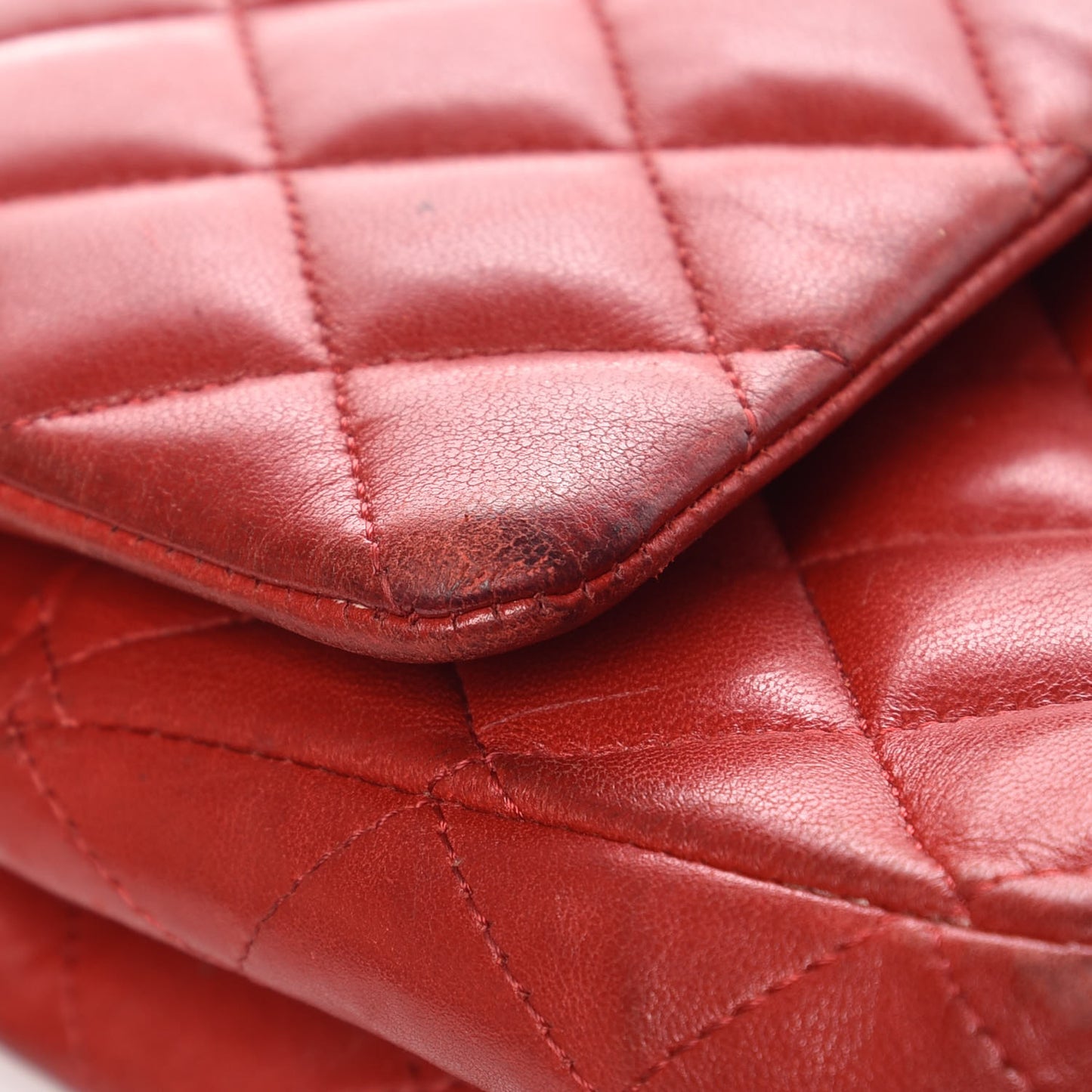 Lambskin Quilted Medium Double Flap Red