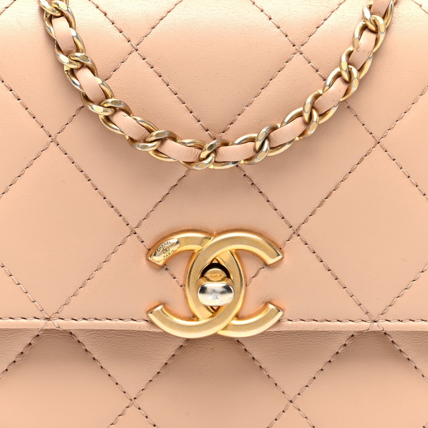 Calfskin Quilted Mini Perfect Fit Flap Beige