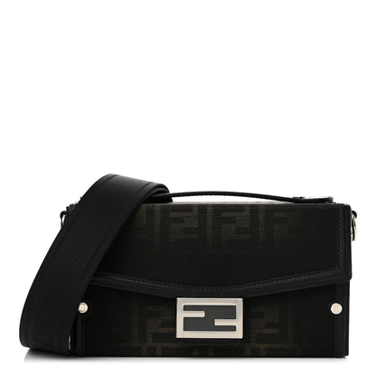Fendi FF Eclissi Jacquard Vitello King Baguette Soft Trunk Tobacco Moro Black 1 of 12