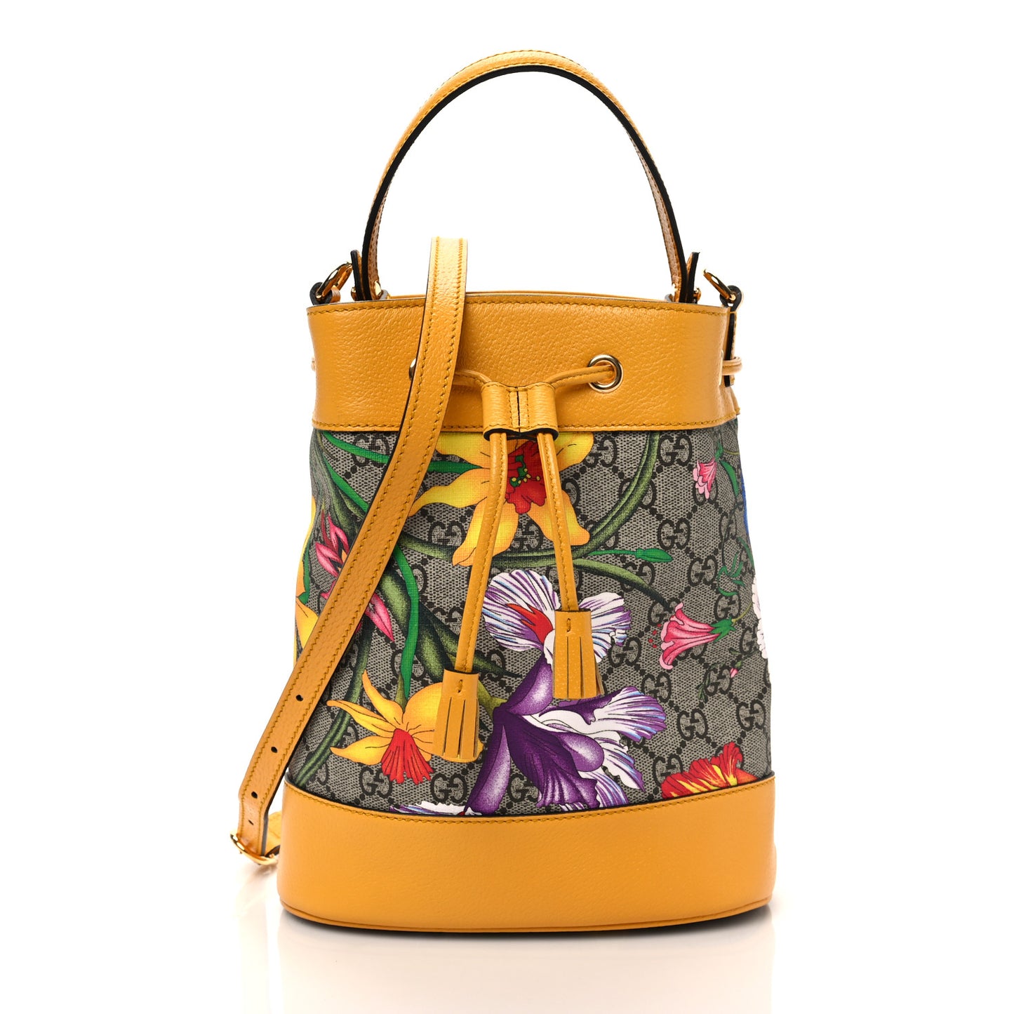 GG Supreme Monogram Flora Small Ophidia Bucket Bag Beige Multicolor Crop