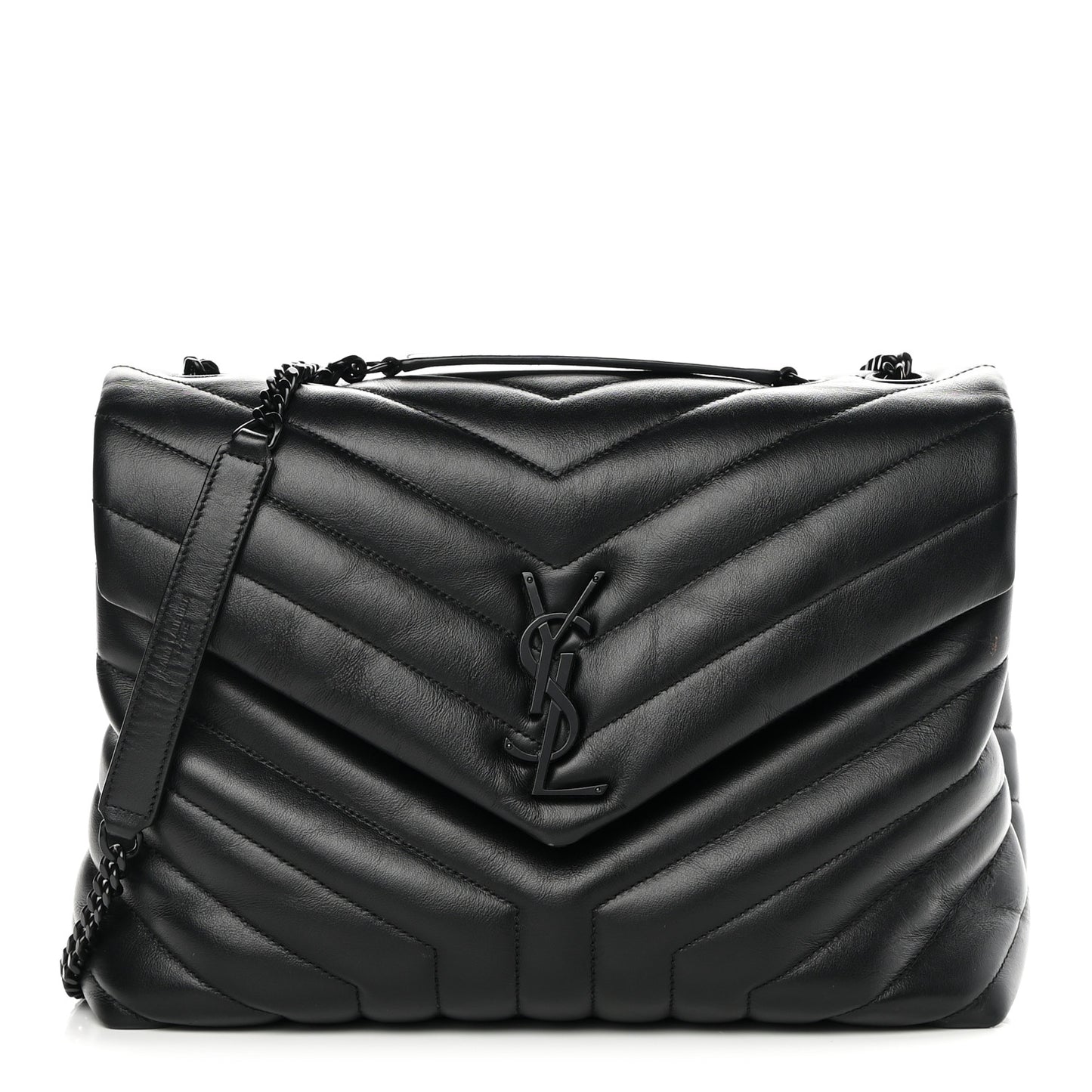 Calfskin Y Quilted Monogram Monochrome Medium Loulou Chain Satchel Black