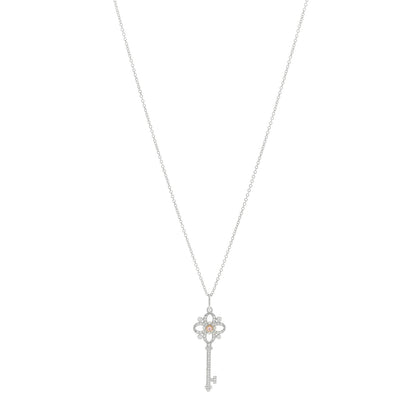 Tiffany Platinum 18K Rose Gold Pink Diamond Floret Key Pendant Necklace 1 of 4