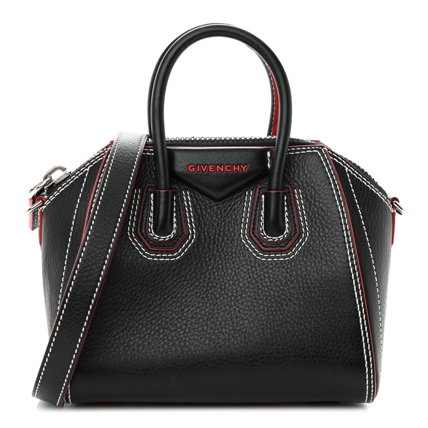 Calfskin Bi-Color Topstitch Mini Antigona Black Red