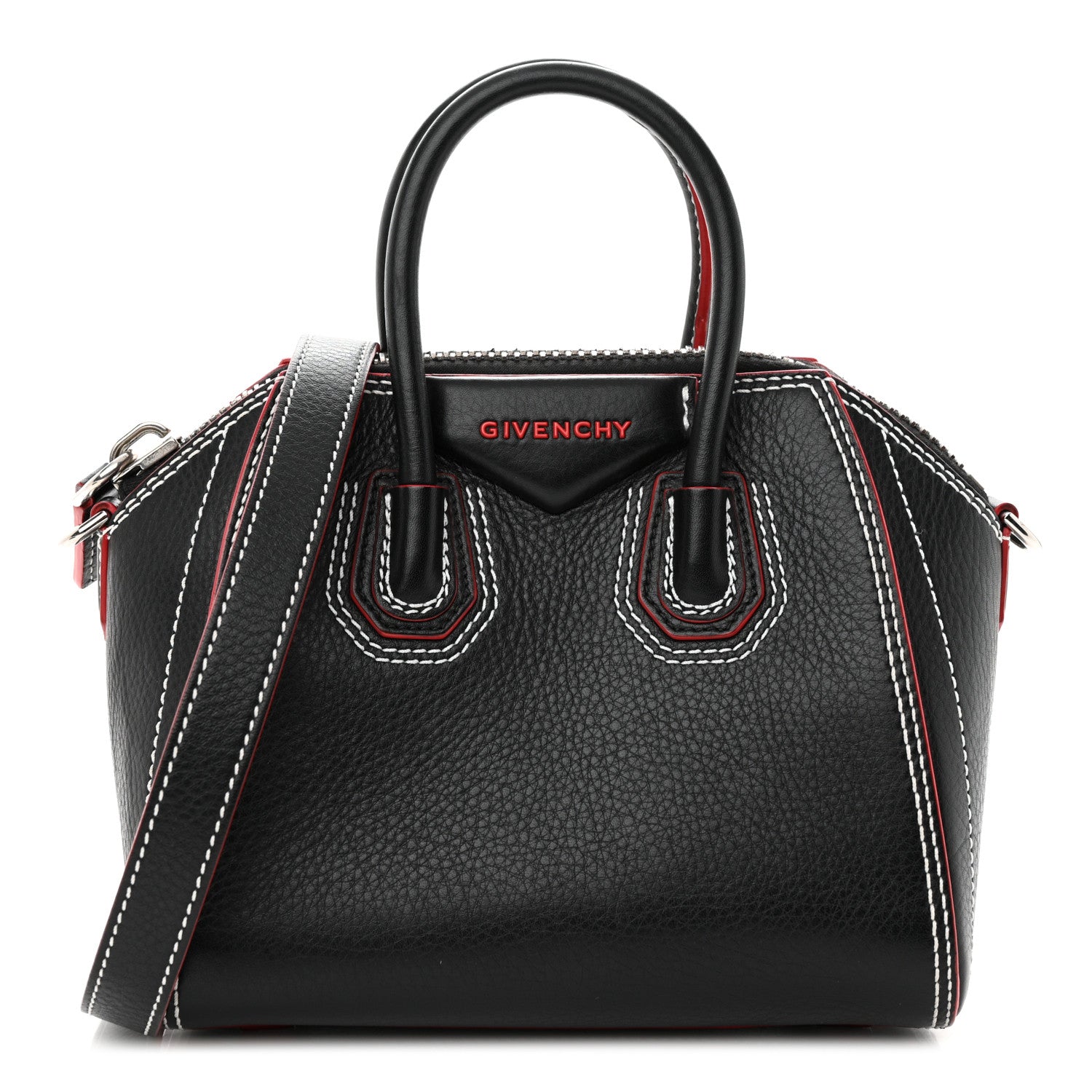 Givenchy Calfskin Bi-Color Topstitch Mini Antigona Black Red 1 of 12