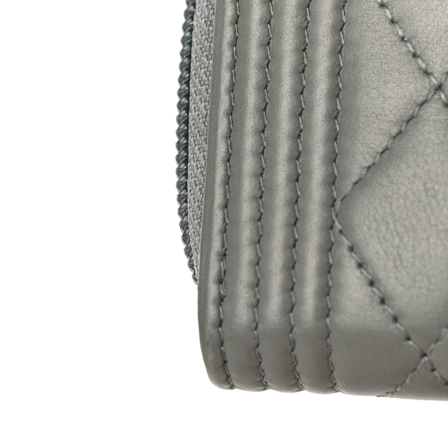 Lambskin Quilted Boy Zip Around Coin Purse Wallet Grey