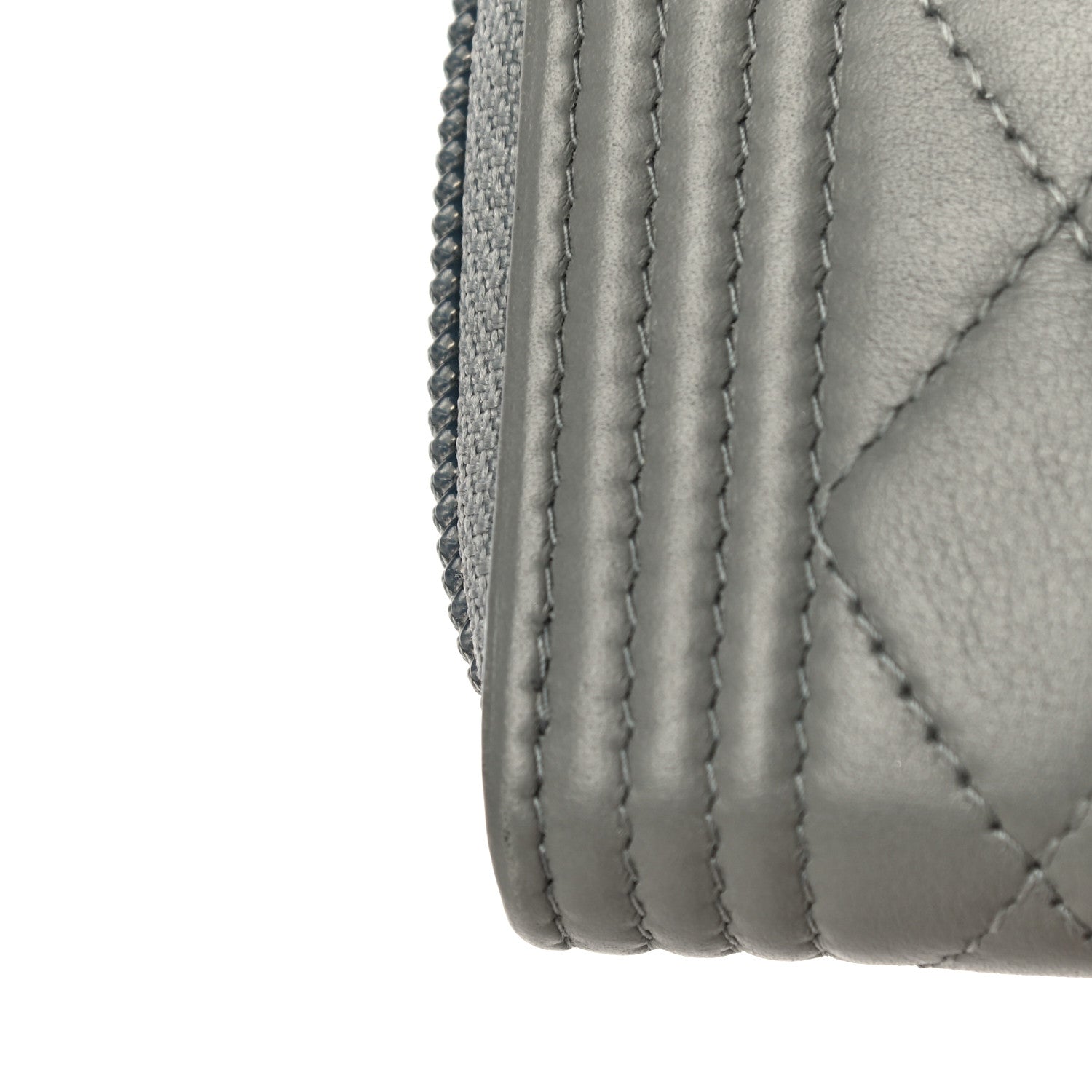 Chanel Lambskin Quilted Boy Zip Around Coin Purse Wallet Grey 12 of 14
