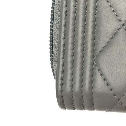 Chanel Lambskin Quilted Boy Zip Around Coin Purse Wallet Grey 12 of 14
