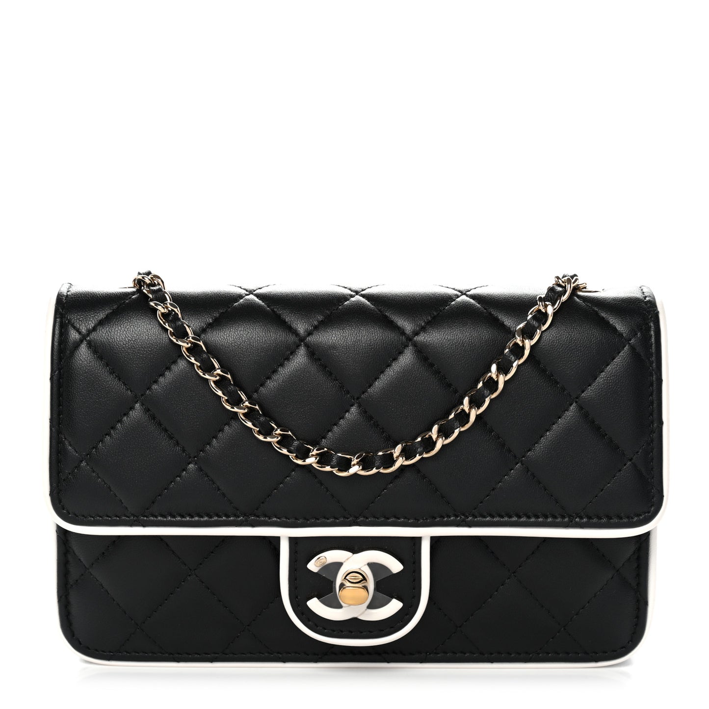 Lambskin Quilted Resin CC Mini Flap Bag Black White