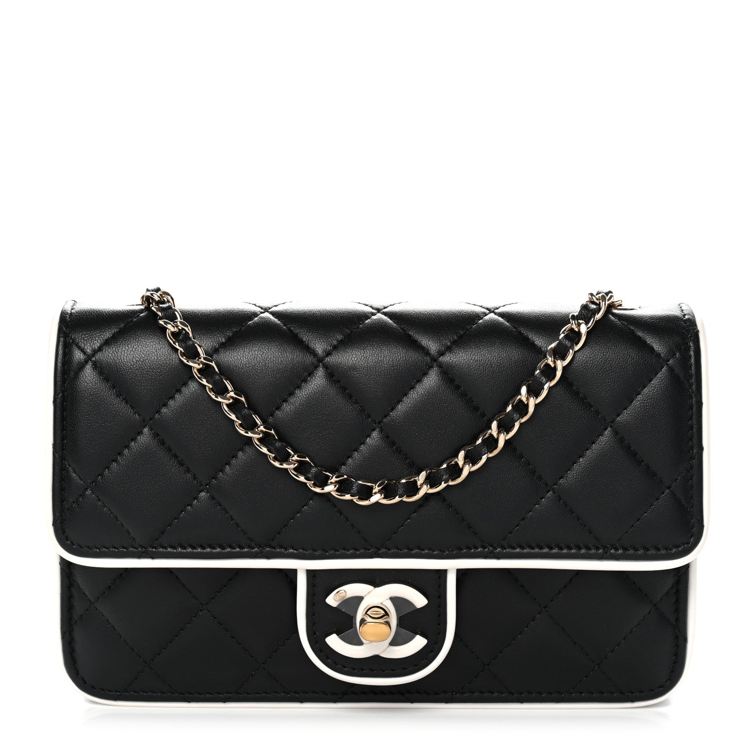 Chanel Lambskin Quilted Resin CC Mini Flap Bag Black White 1 of 11