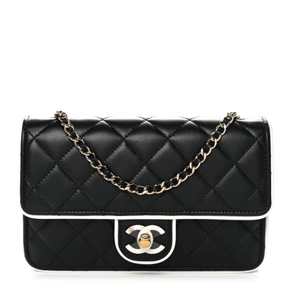 Chanel Lambskin Quilted Resin CC Mini Flap Bag Black White 1 of 11