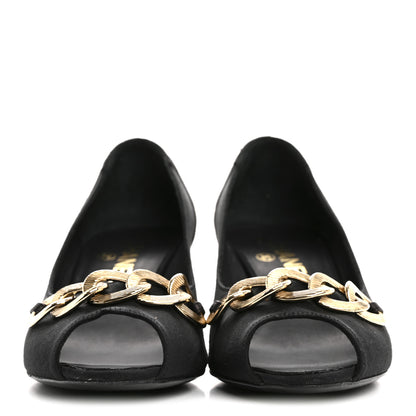 Chanel Nylon Lambskin Quilted Chain CC Pumps 37 Black 3 of 11