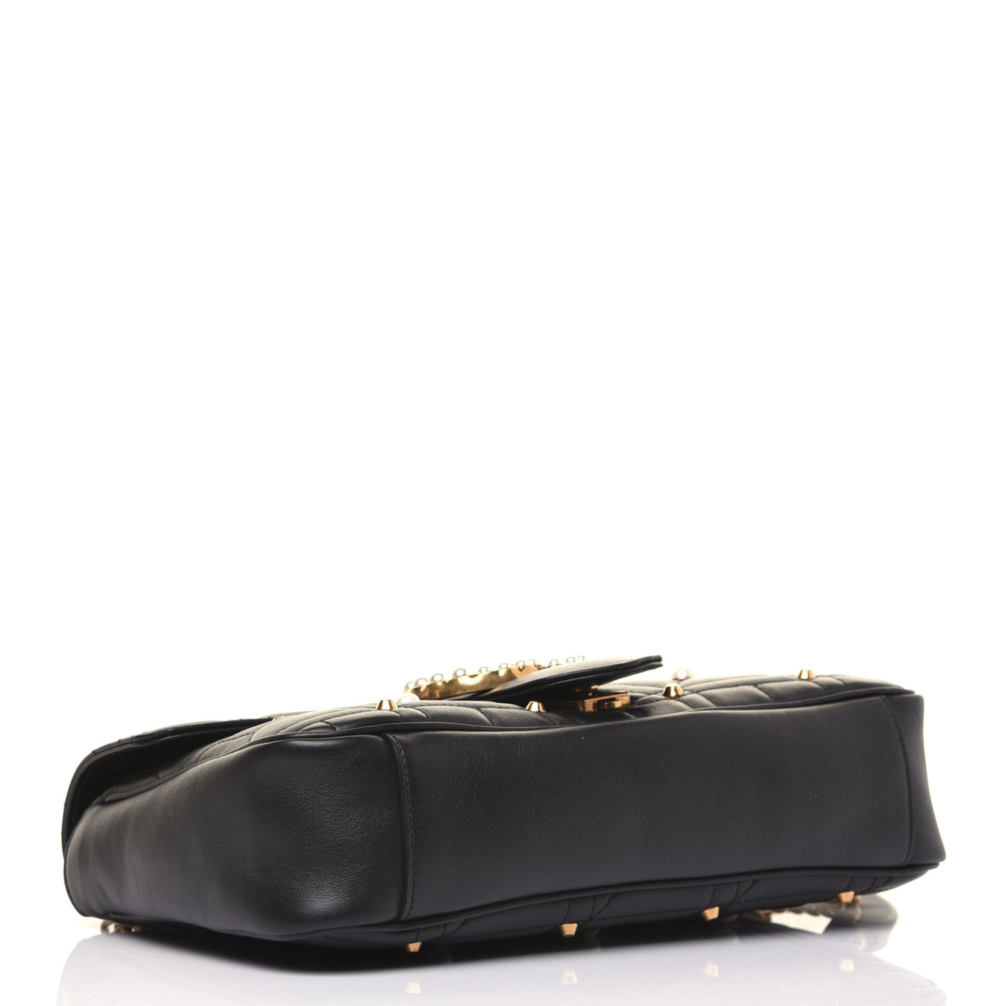 Calfskin Matelasse Studded Medium Pearly GG Marmont Shoulder Bag Black