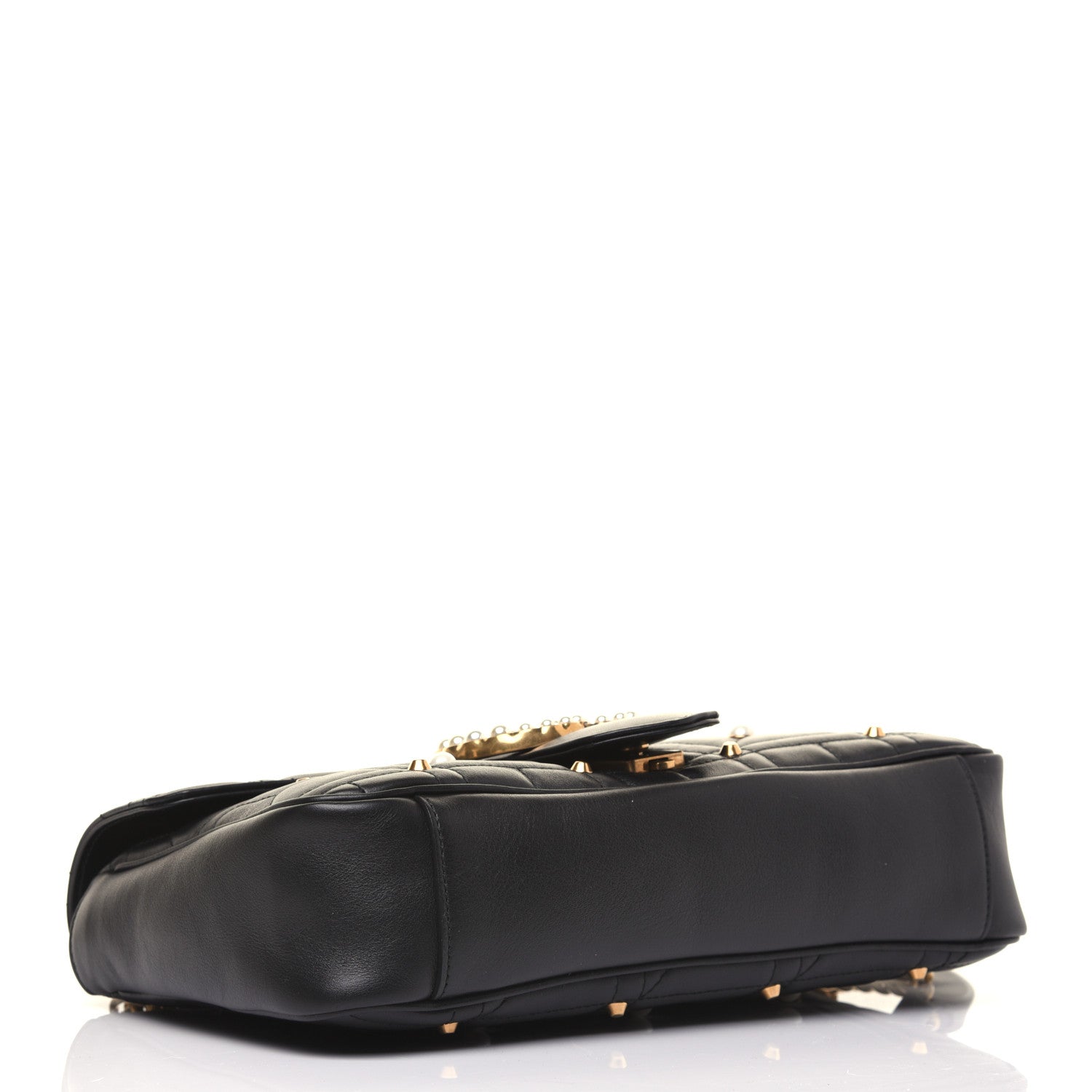 Gucci Calfskin Matelasse Studded Medium Pearly GG Marmont Shoulder Bag Black 4 of 15