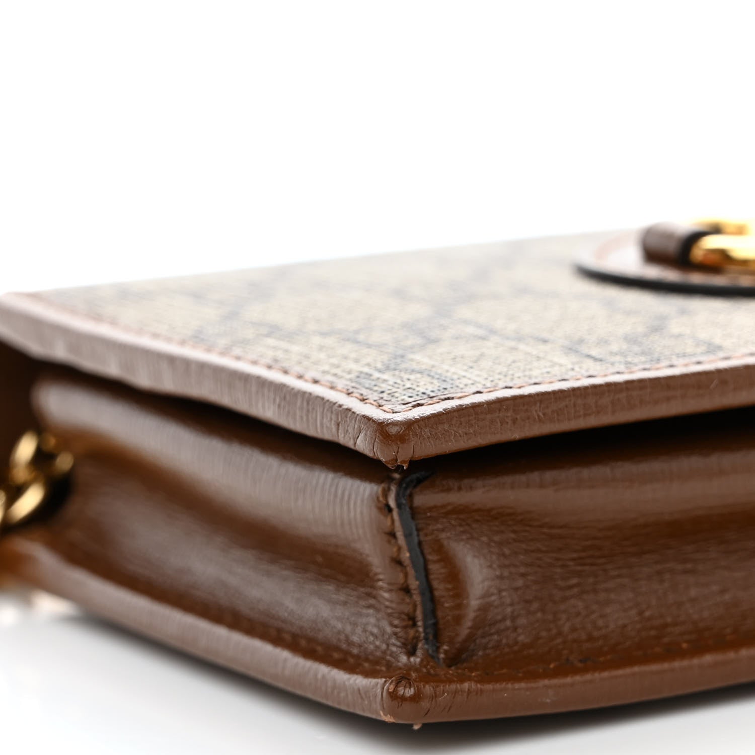 Gucci GG Supreme Monogram Azalea Calfskin Horsebit 1955 Wallet On Chain Beige Ebony Brown Sugar 10 of 11