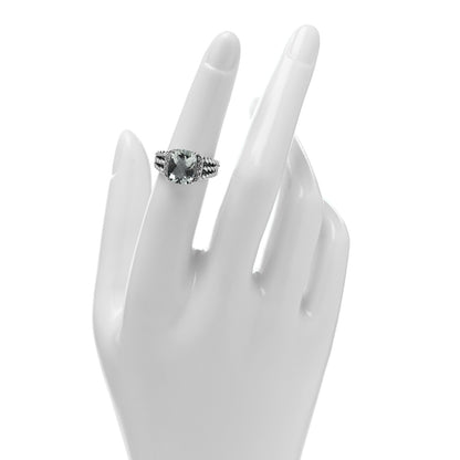 David Yurman Sterling Silver Diamond Prasiolite 10mm Petite Wheaton Ring 50 5.5 2 of 4