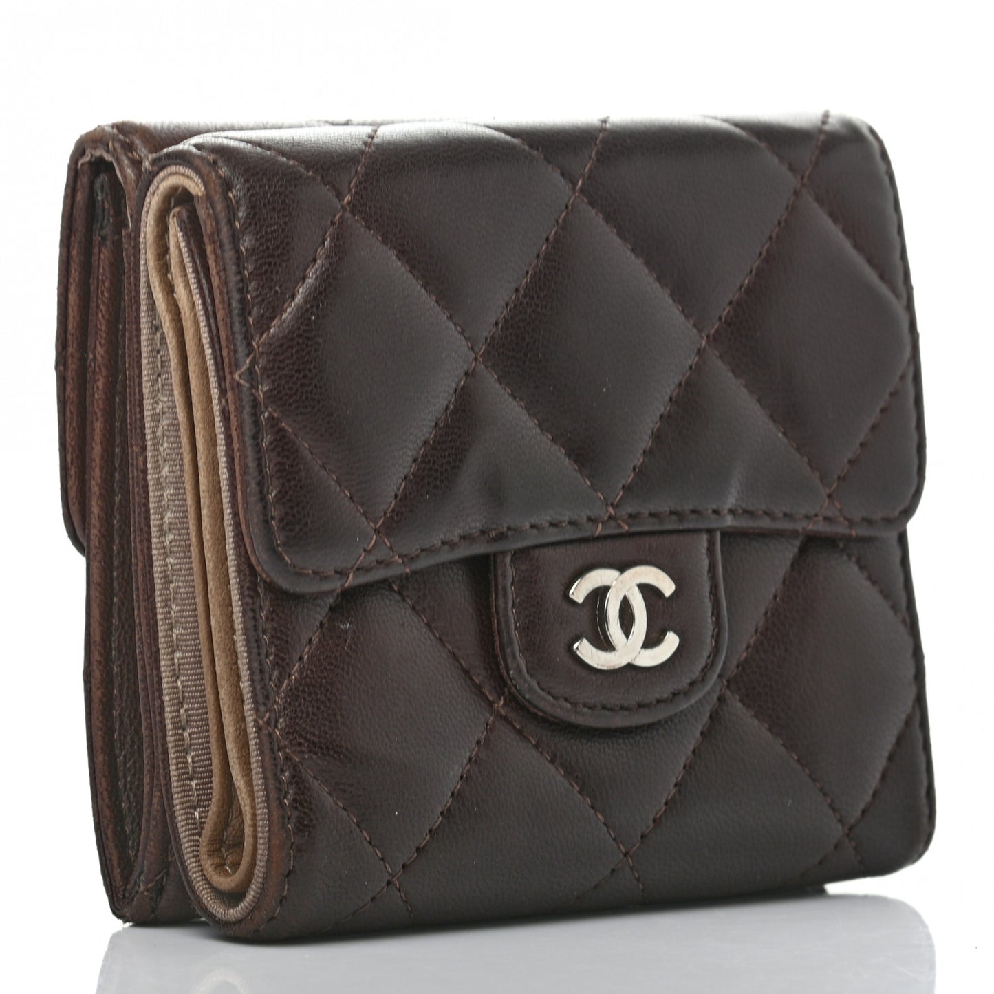 Lambskin Quilted Double Sided Wallet Brown