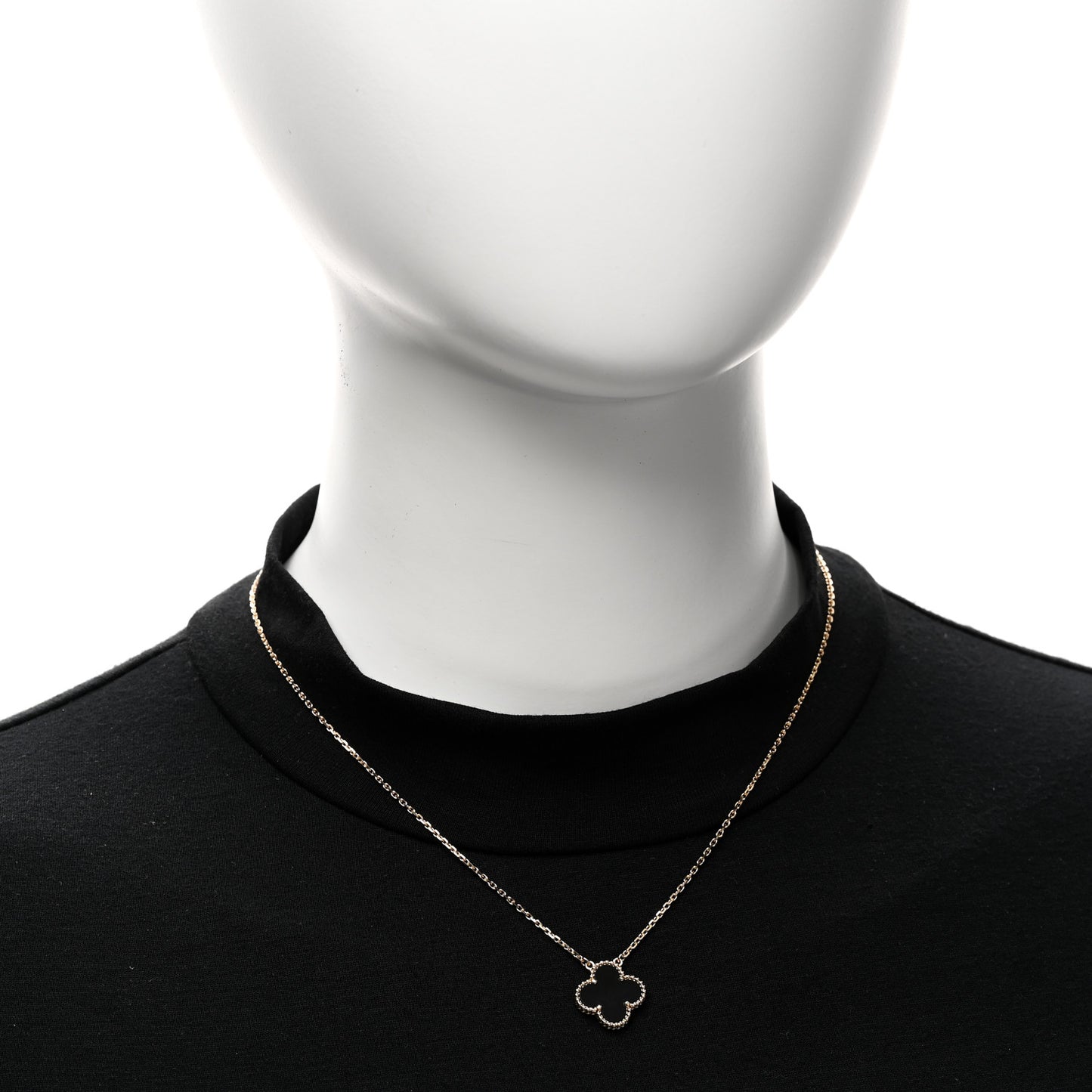18K Yellow Gold Black Onyx Vintage Alhambra Pendant Necklace