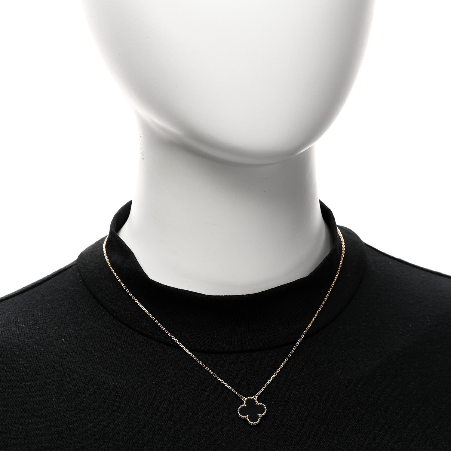 Van Cleef & Arpels 18K Yellow Gold Black Onyx Vintage Alhambra Pendant Necklace 2 of 6