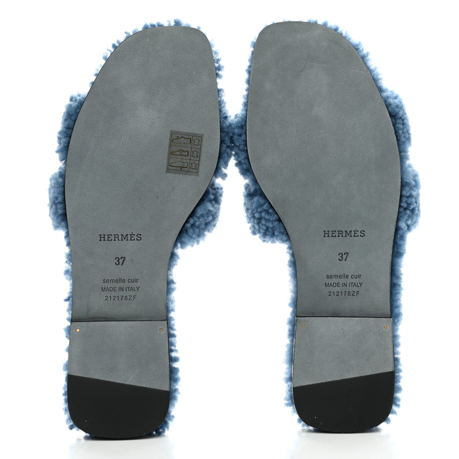 Hermes Woolskin Oran Sandals 37 Bleu 5 of 8