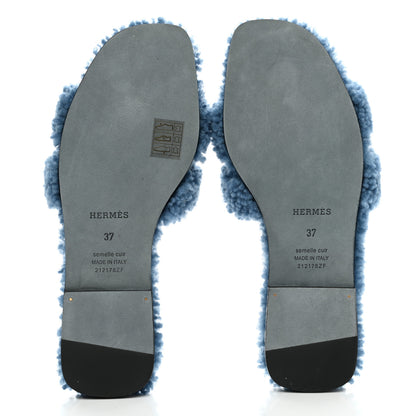 Hermes Woolskin Oran Sandals 37 Bleu 5 of 8