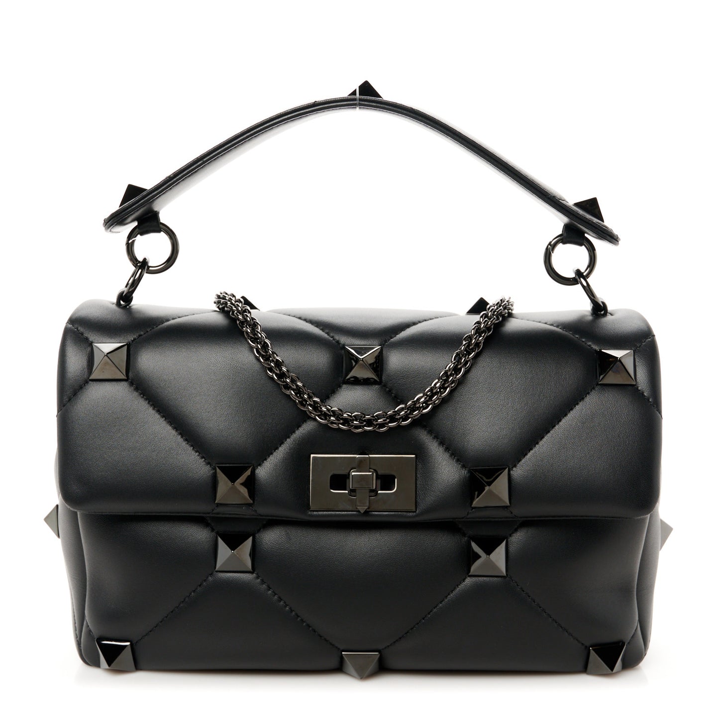 Nappa Monochrome Large Roman Stud Shoulder Bag Black