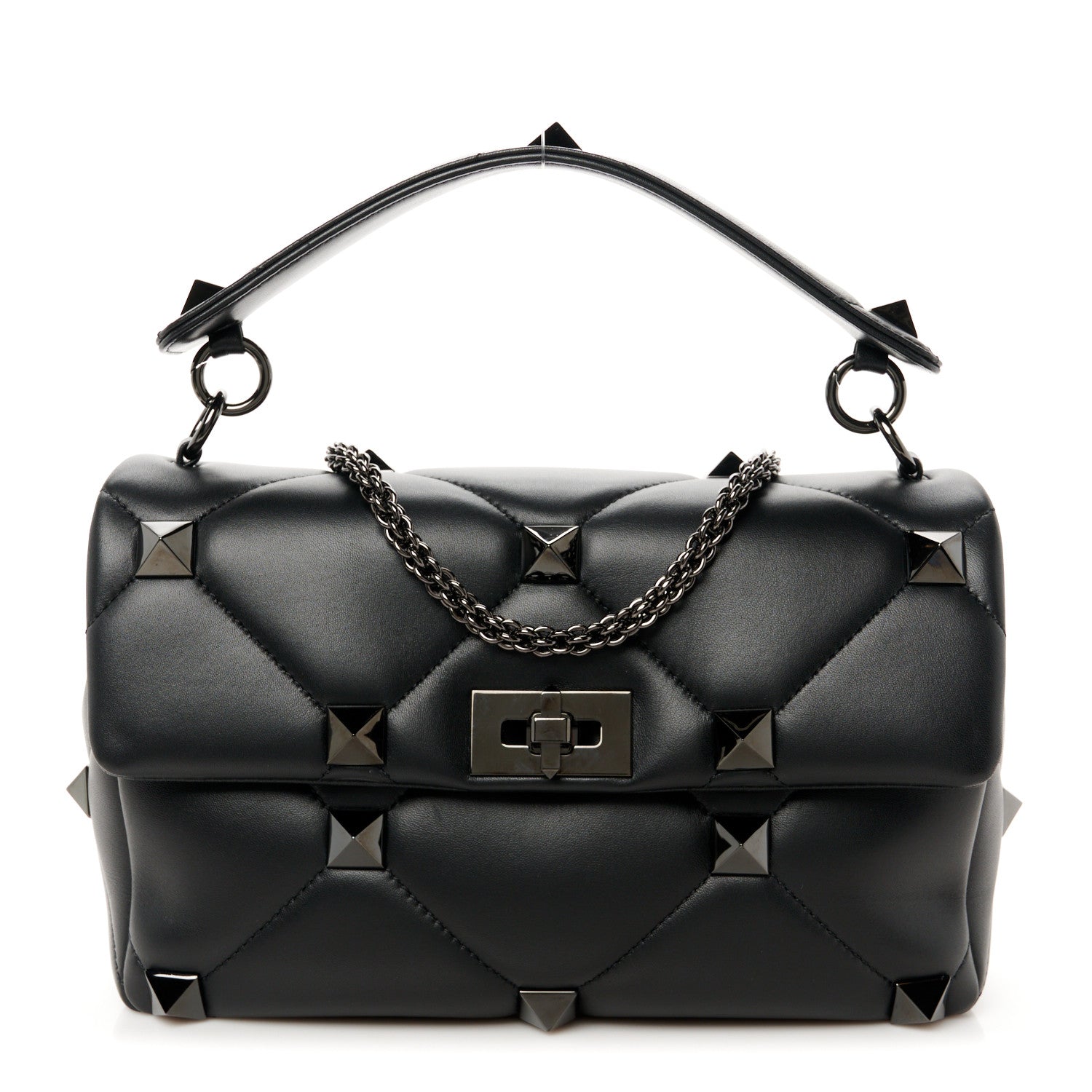 Valentino Garavani Nappa Monochrome Large Roman Stud Shoulder Bag Black 1 of 10