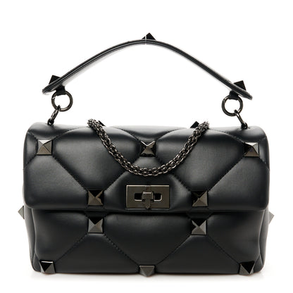 Valentino Garavani Nappa Monochrome Large Roman Stud Shoulder Bag Black 1 of 10