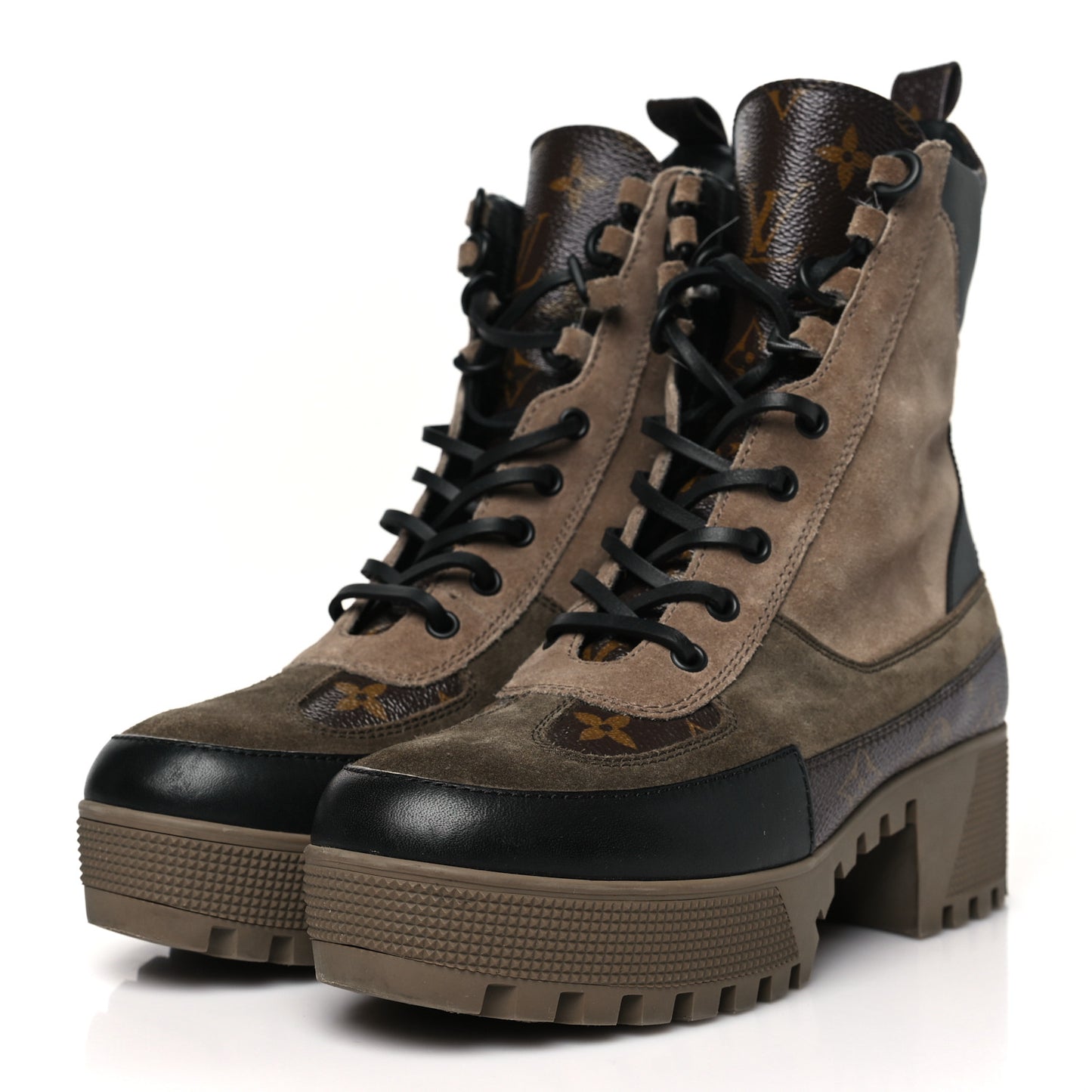 Suede Calfskin Monogram Laureate Platform Desert Boots 38 Taupe