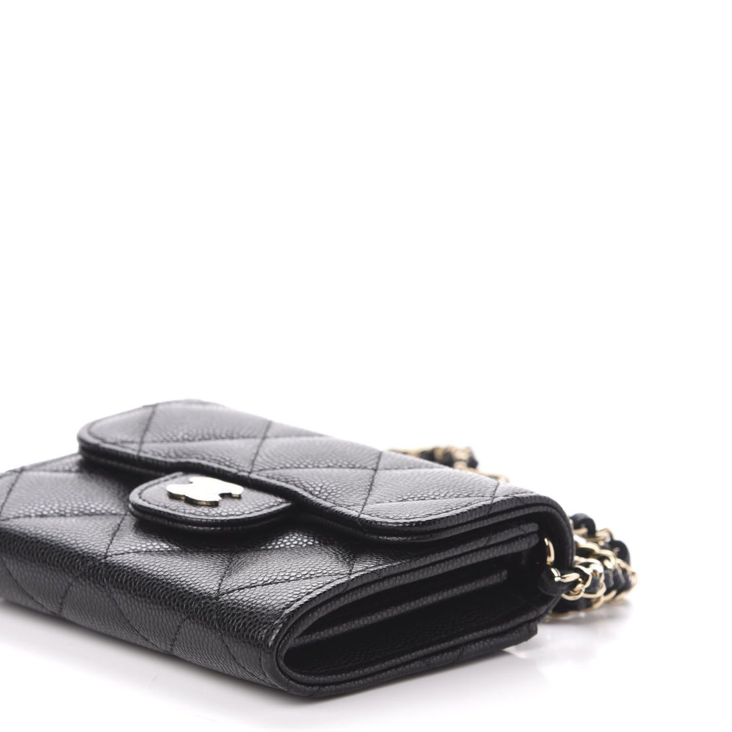 Caviar Quilted Flap Card Holder On Chain Black