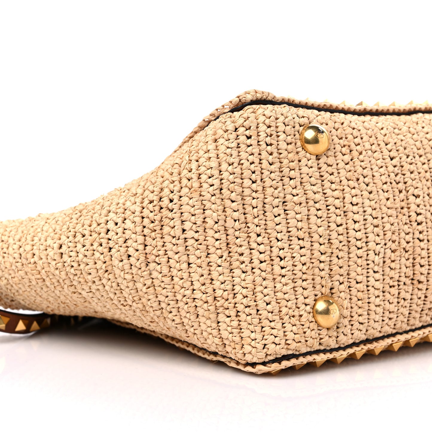 Raffia Calfskin Rockstud Tote Naturale Saddle Brown