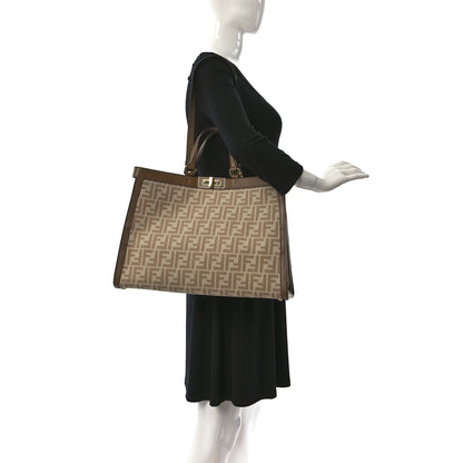 Fendi Wool Vitello King Seta FF 1974 Medium Peekaboo X-Tote Beige Cammello Sand 2 of 9
