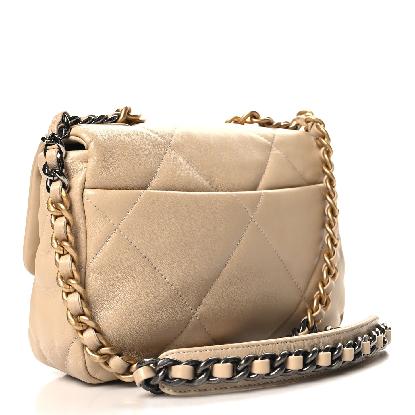 Lambskin Quilted Medium Chanel 19 Flap Beige