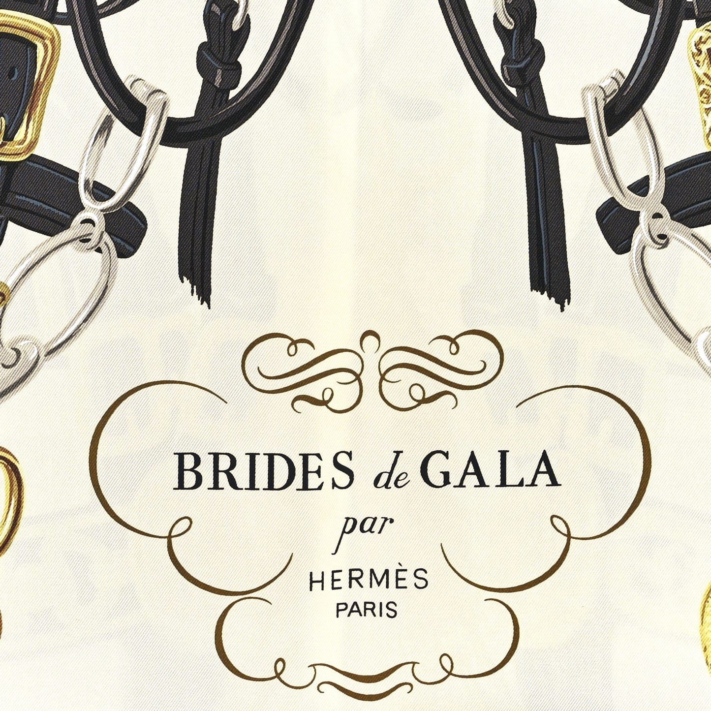 Silk Brides De Gala Scarf 90 Black Creme Gold