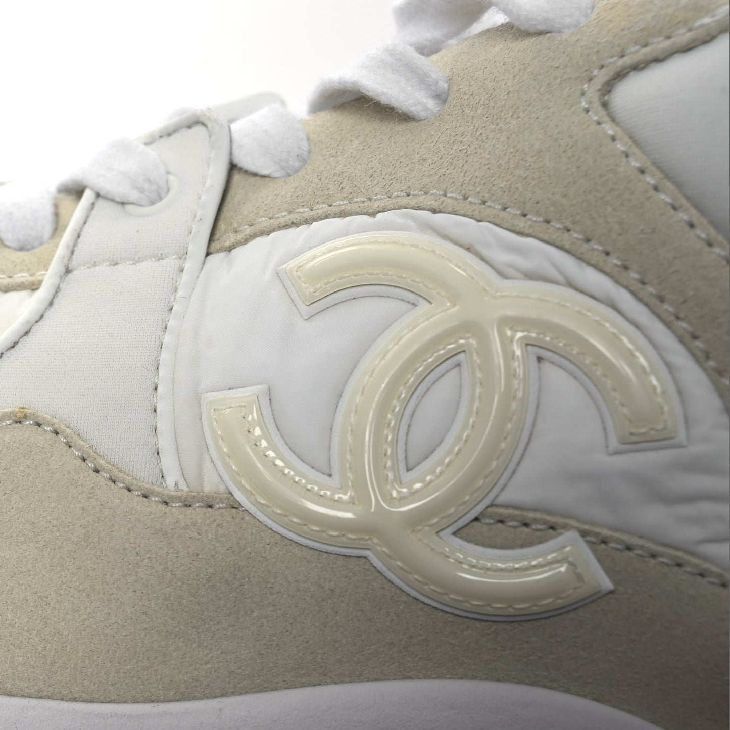 Suede Calfskin Fabric CC Sneakers 39.5 White