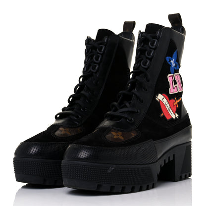 Louis Vuitton Suede Calfskin Monogram LV Black Heart Laureate Platform Desert Boots 39 Black 3 of 7