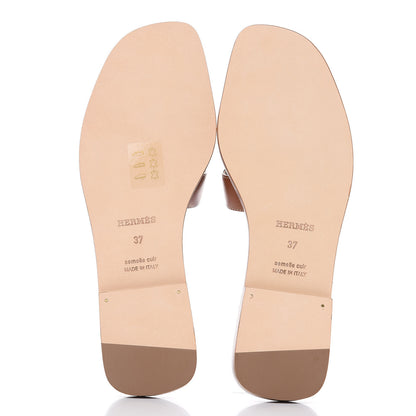 Hermes Box Calfskin Oran Sandals 37 Gold 5 of 9