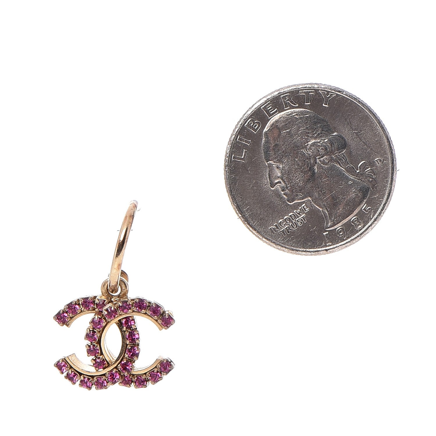 Chanel Crystal CC Dangle Earrings Pink Gold 2 of 5