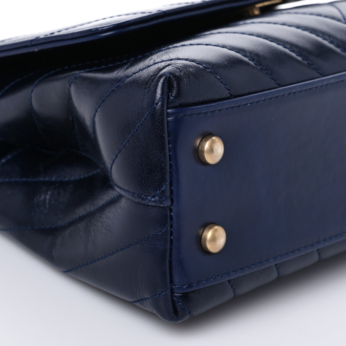 Aged Calfskin Chevron Quilted Small Coco Handle Flap Navy
