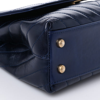 Chanel Aged Calfskin Chevron Quilted Small Coco Handle Flap Navy 8 of 9