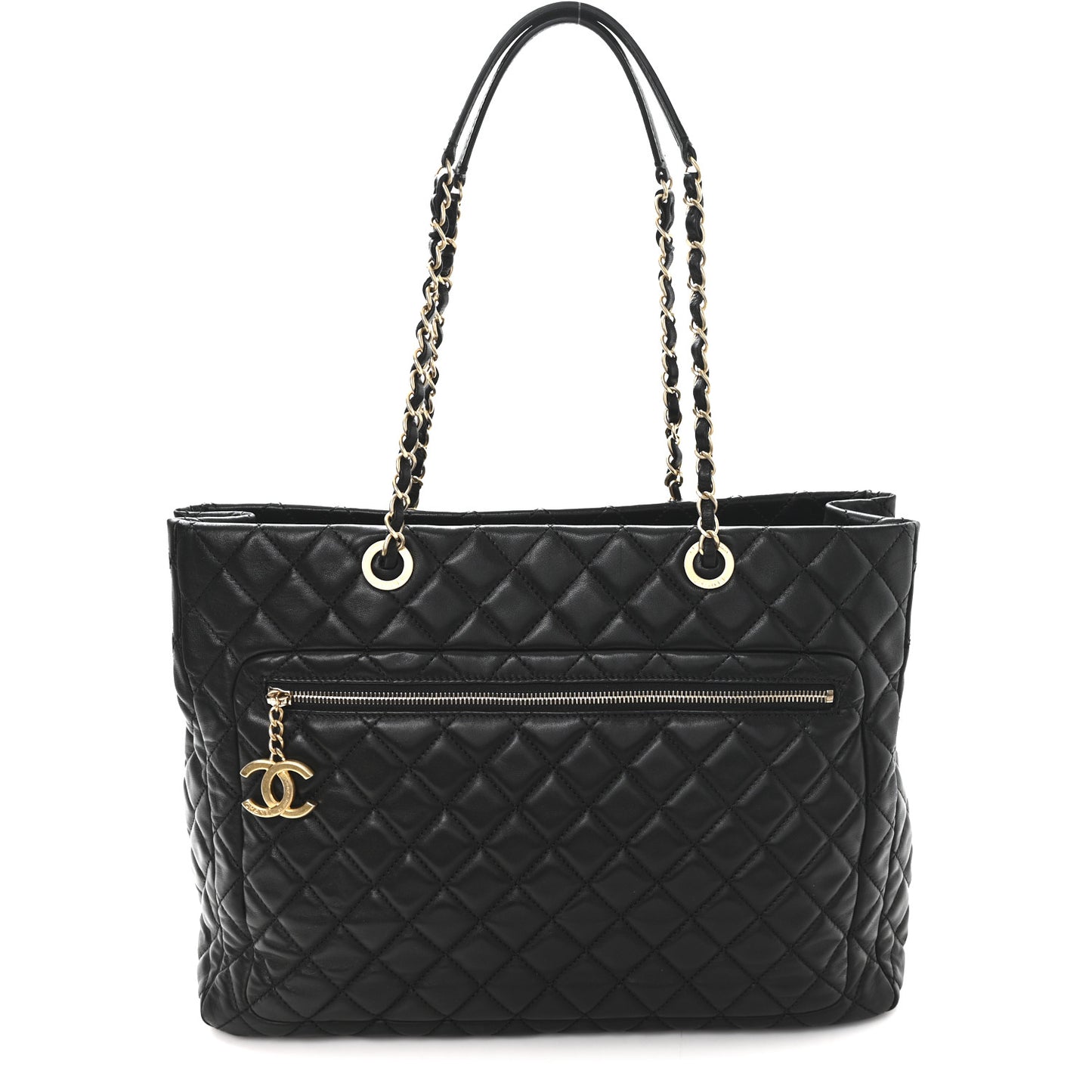 Lambskin Quilted Large Tote Black