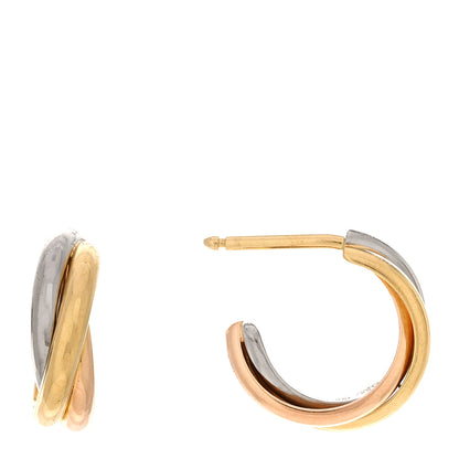 Cartier 18K Pink Yellow White Gold Small Trinity Hoop Earrings 1 of 4