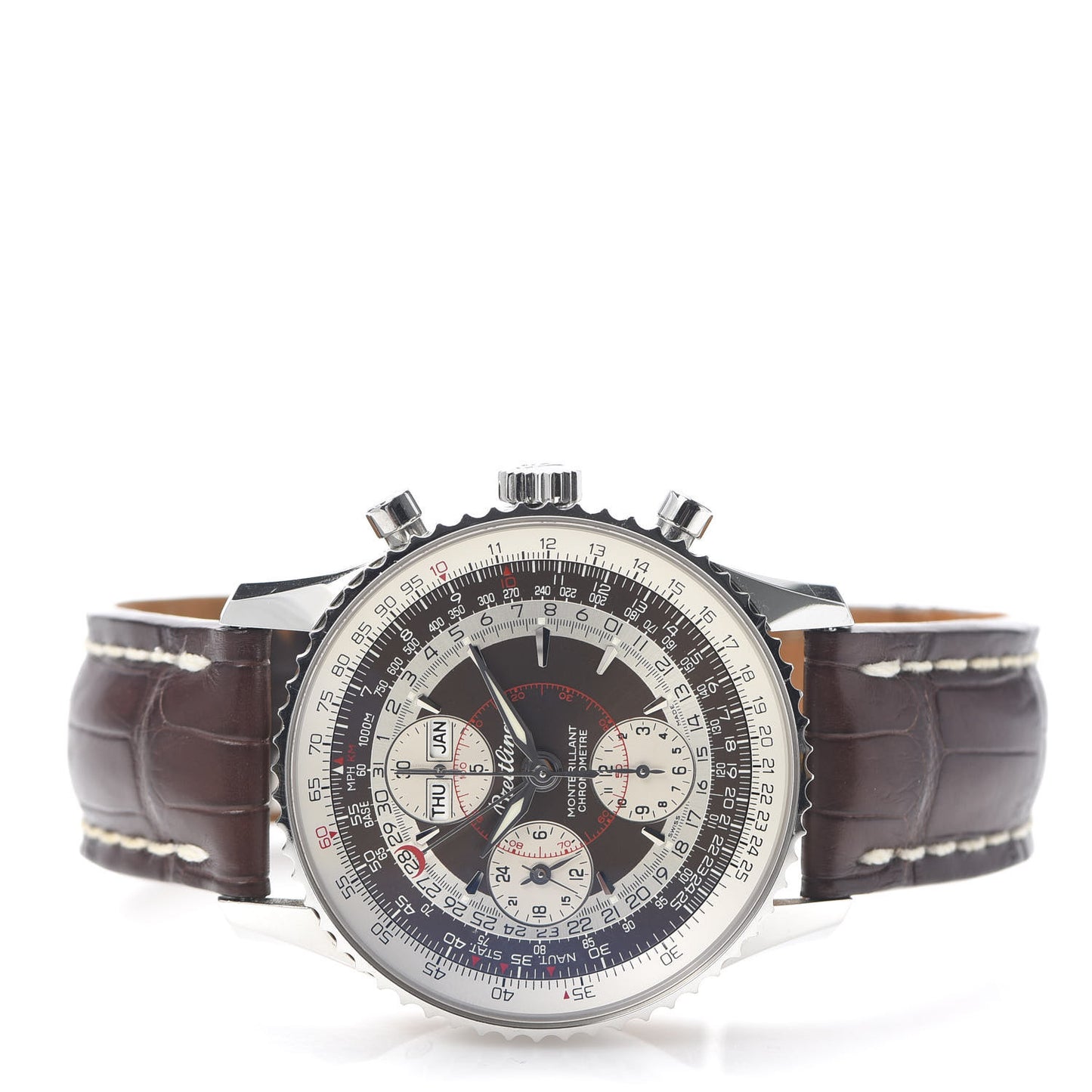 Stainless Steel Alligator 43mm Navitimer Montbrilliant Datora Automatic Watch Brown A21330
