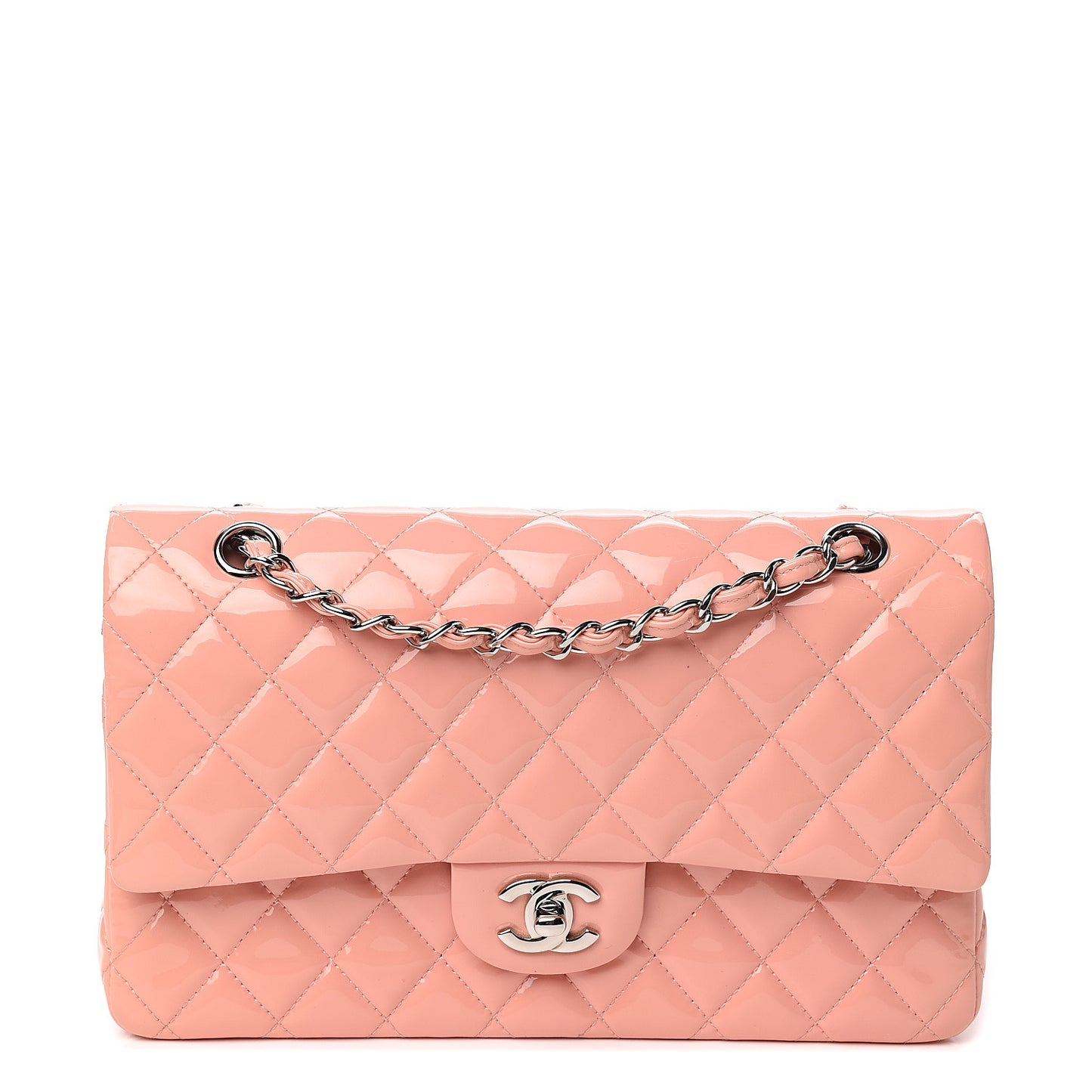 Patent Quilted Medium Double Flap Light Pink
