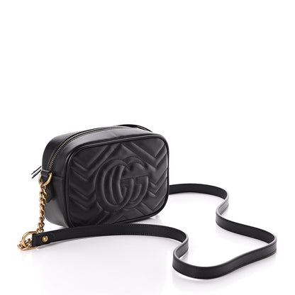 Gucci Calfskin Matelasse Mini GG Marmont Chain Shoulder Bag Black 3 of 11