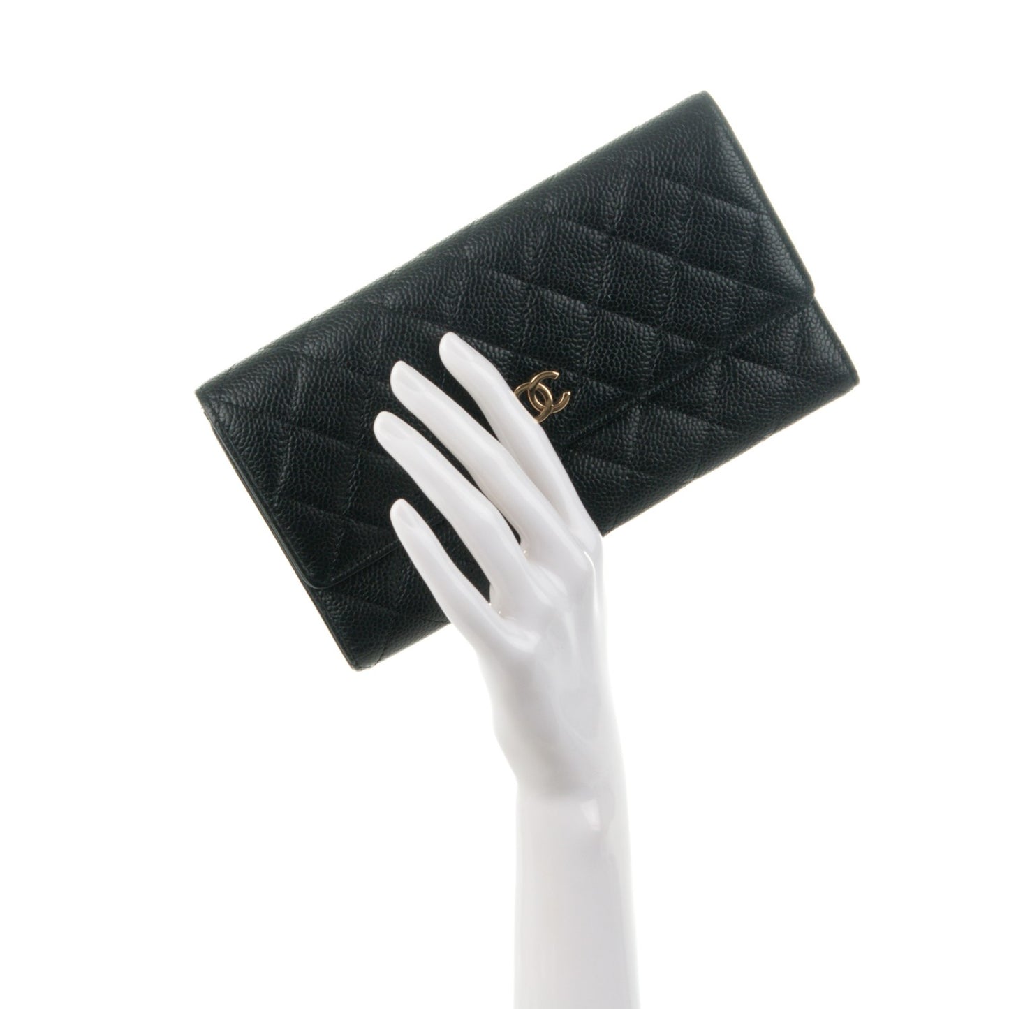 Caviar Quilted Large Flap Wallet Black