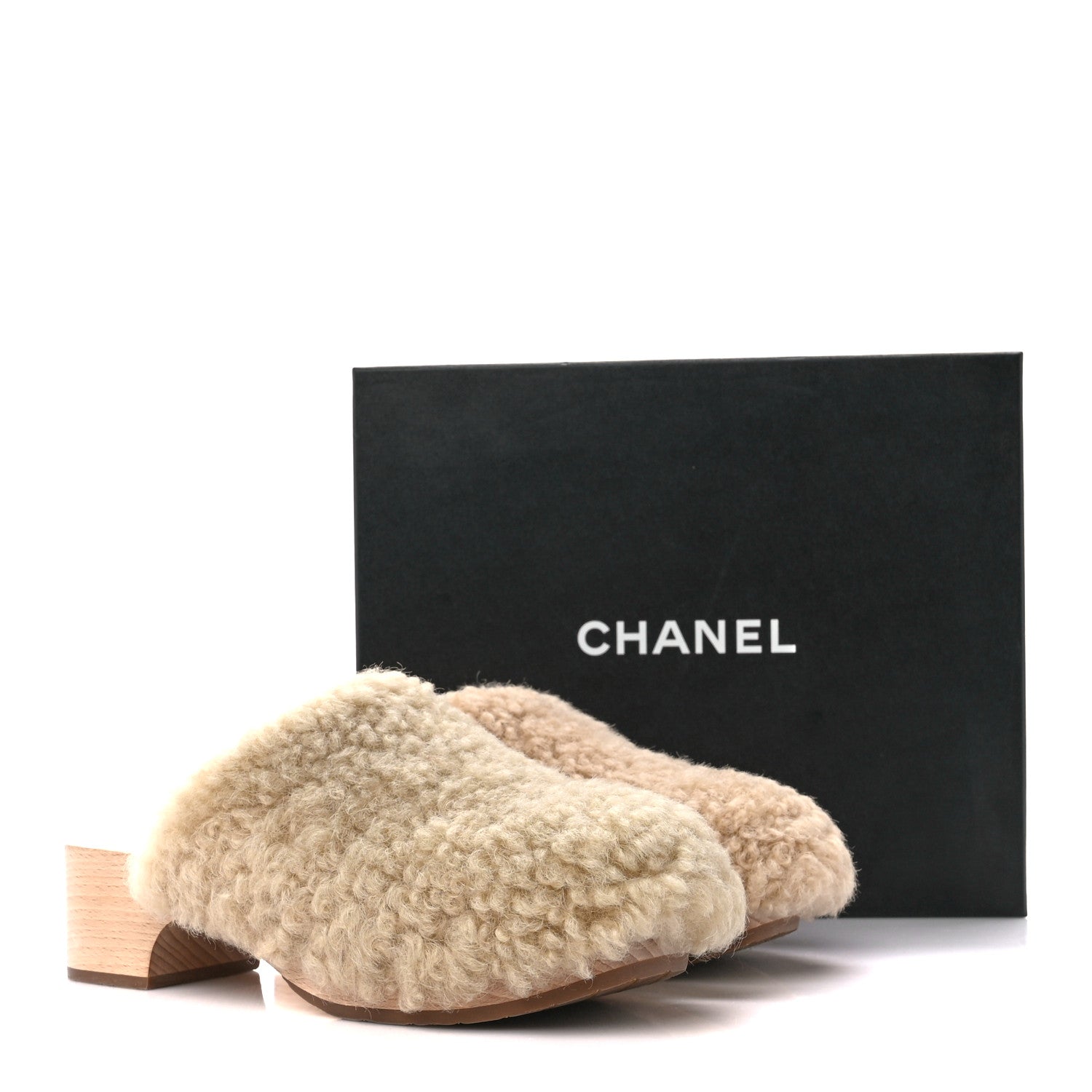 Chanel Shearling Lambskin Clogs 38 Beige 10 of 10