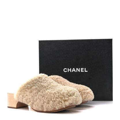 Chanel Shearling Lambskin Clogs 38 Beige 10 of 10